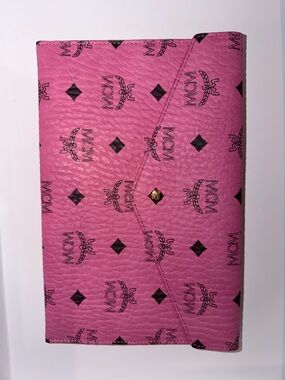 MCM Pink Monogram Envelope Wallet with Gold-Tone Snap